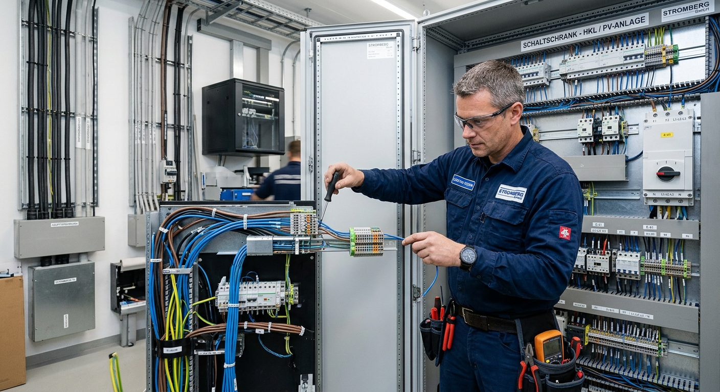 Elektriker arbeitet fachgerecht an einer modernen Elektroinstallation in Düsseldorf