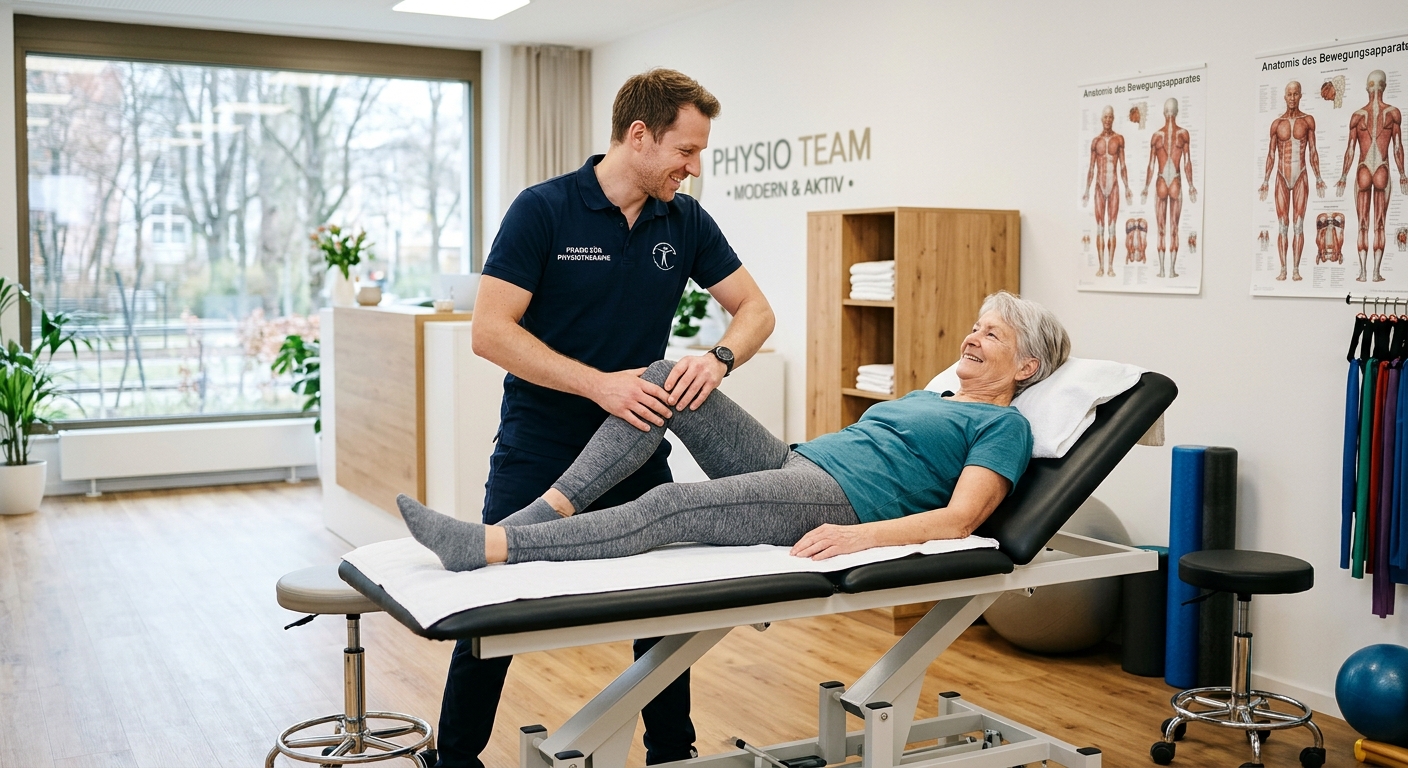 Physiotherapeut behandelt einen Patienten in einer modernen Praxis